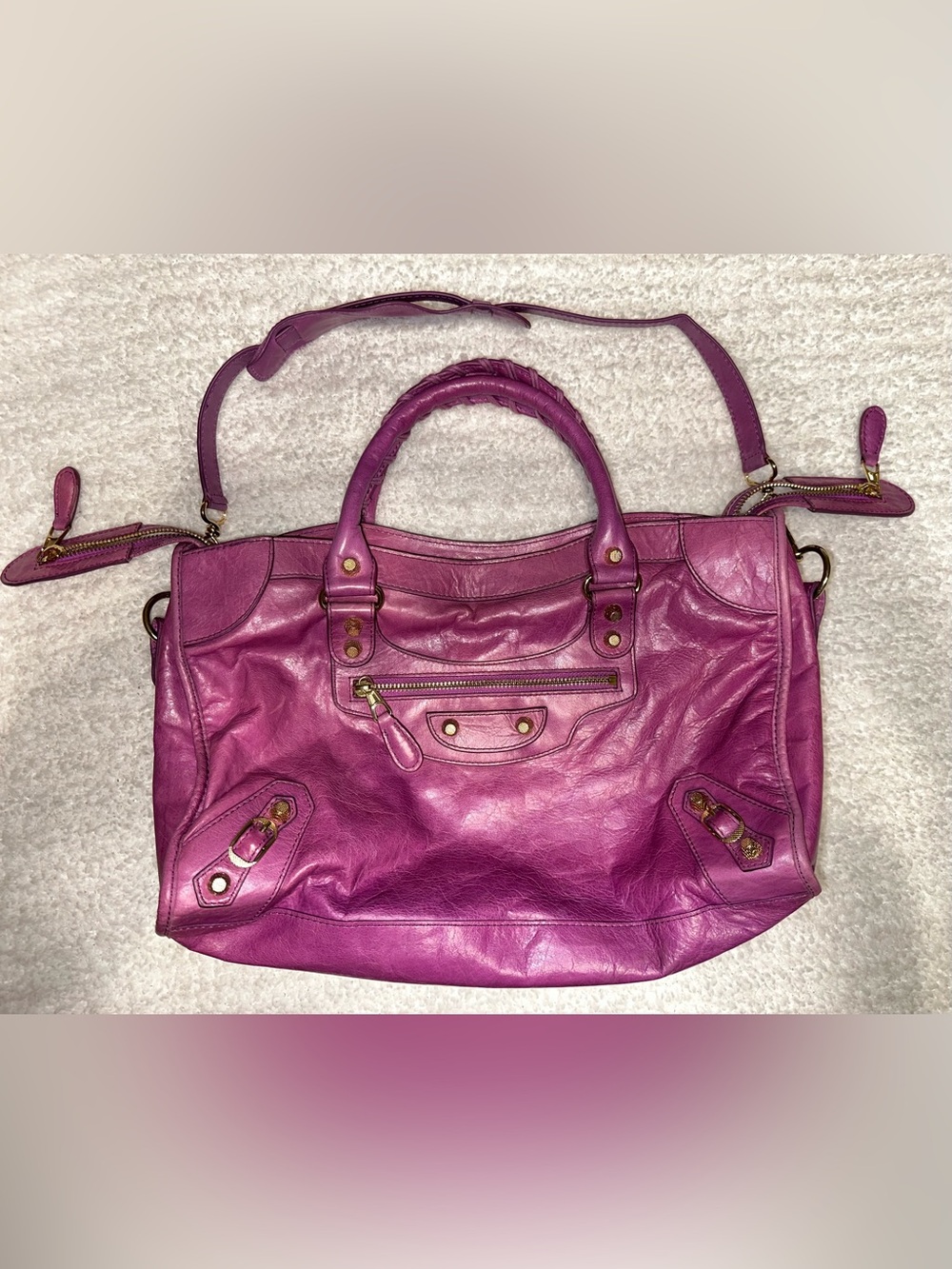 Magenta Leather Purse with GHW Designer Inspired city bag
